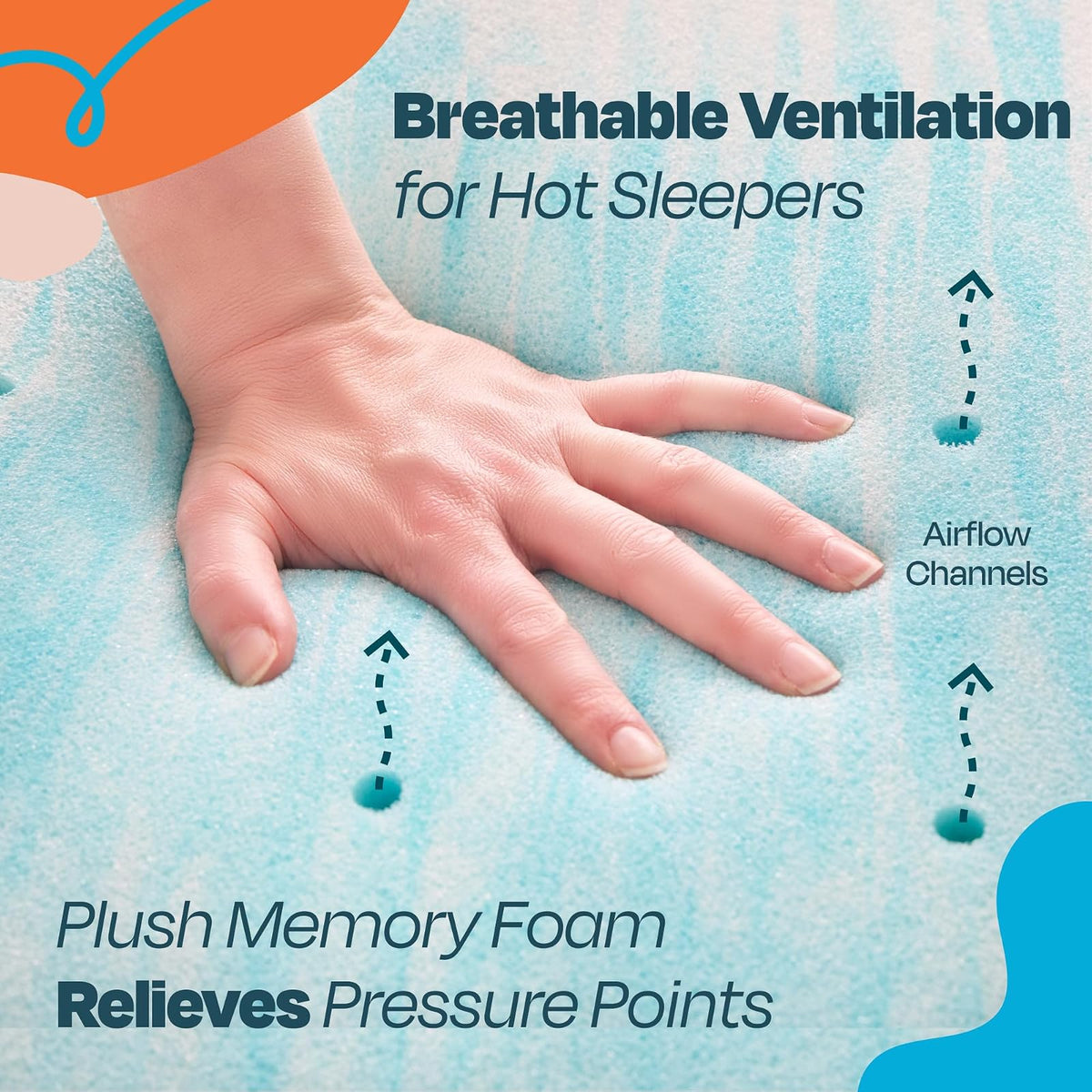 Linenspa - Colchoneta de Memory Foam con Gel y Diseño de Remolino - Sobrecolchón Refrescante de 5 cm - Topper para Colchón - Sensación Suave y Acolchada - Alivia Puntos de Presión - Individual