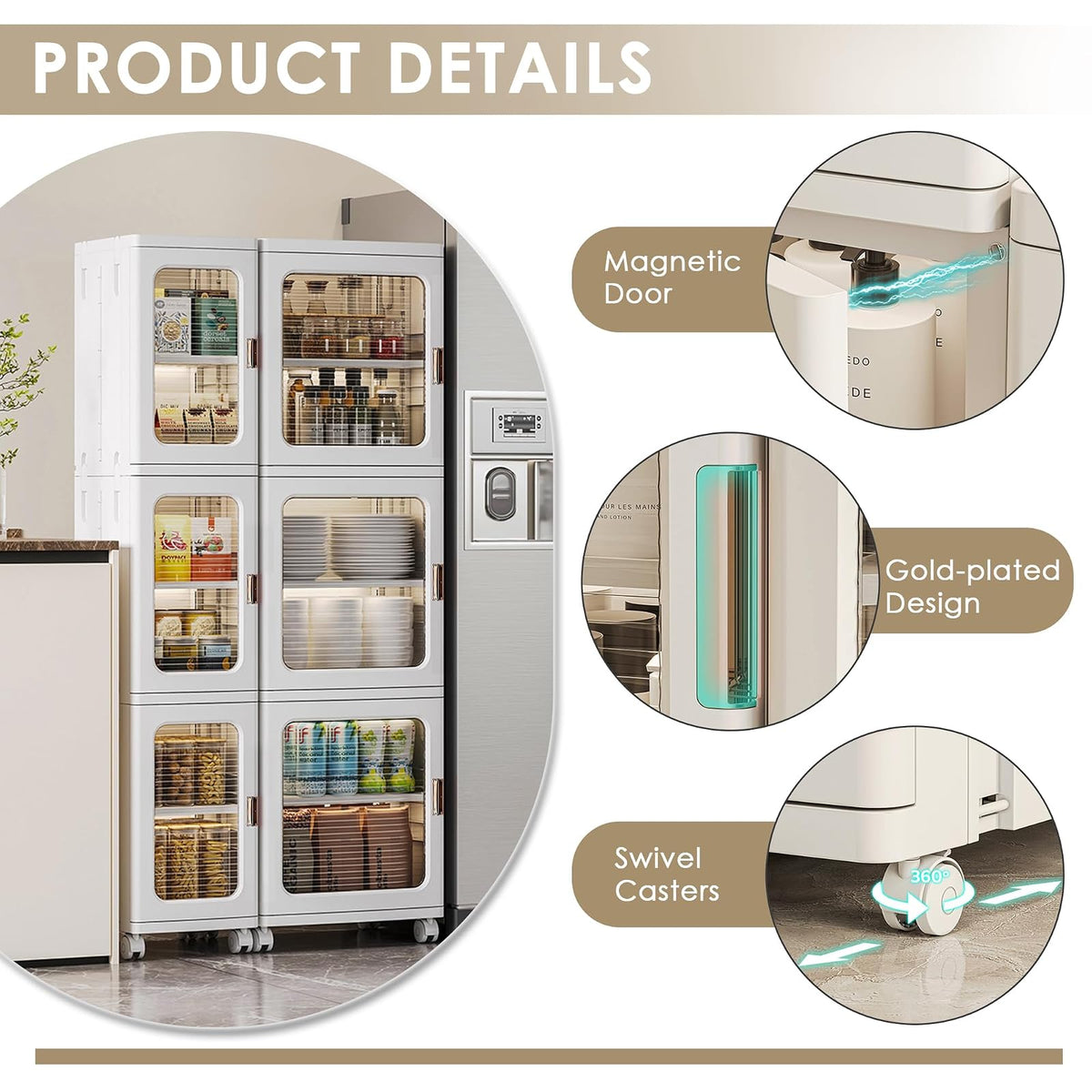 VECELO - clóset de Almacenamiento Estrecho de plástico de 4 Niveles Alto con Ruedas móviles, estantes Ajustables, Puertas magnéticas, organizadores de baño Delgados y Almacenamiento para Espacios