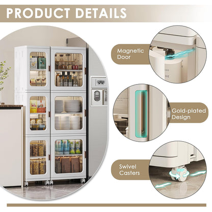 VECELO - clóset de Almacenamiento Estrecho de plástico de 4 Niveles Alto con Ruedas móviles, estantes Ajustables, Puertas magnéticas, organizadores de baño Delgados y Almacenamiento para Espacios