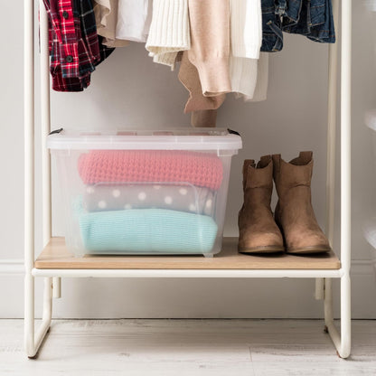 IRIS USA 6 Contenedores de 19 Qt con Tapa, Transparentes | Diseño transparente para ver el contenido fácilmente. Ideal para ropa de cama, decoración y clóset. Diseño anidable.