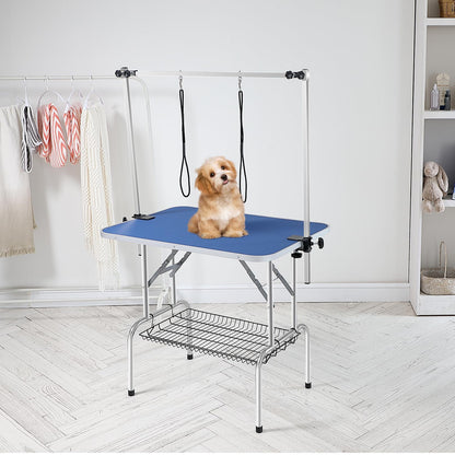 VEVOR Mesa Plegable de Aseo para Mascotas 914,4x609,6 mm Mesa de Aseo para Perros Carga de 149,7 kg Mesa de Peluquería para Perros de Acero Inoxidable con 2 Pinzas 2 Cuerdas Cesta de Almacenamiento