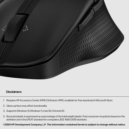 HP Mouse Bluetooth 480 Comfort, Forma contorneada, Botones programables, Bluetooth, Compatible con Varios Sistemas operativos, Agarre Lateral Suave (8T6M3AA)