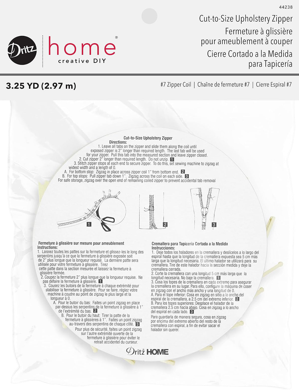 Dritz Home 44238 - Cierre de Nailon para tapicería, 3-1/4 Yardas (Corte a tamaño), Color Crema - Tapicería de nylon con zíper - 3-1 - 4-Yards (Cut to Size) - Crema