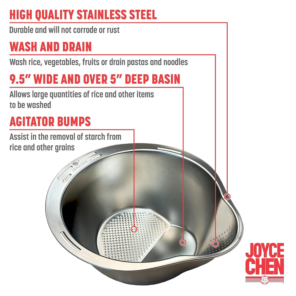 Joyce Chen - Colador de arroz de acero inoxidable