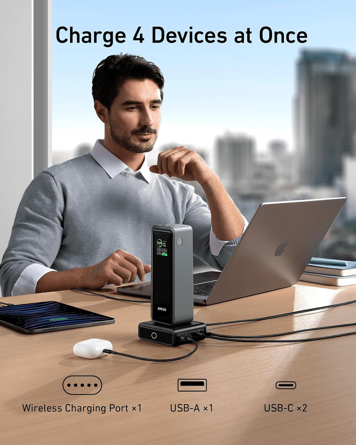 Anker Base de Carga Prime Power Bank, Carga rápida de 100 W con 4 Puertos, para MacBook Pro/Air Series, iPhone 14/13 Series, Samsung, Pixel, AirPods y más (Banco de energía no Incluido)