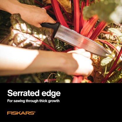 Fiskars 340130-1001 Garden Hori - Cuchillo con vaina, color negro | Herramienta de jardinería multiusos para deshierbe, plantar y excavar, incluye agujero colgante para almacenamiento