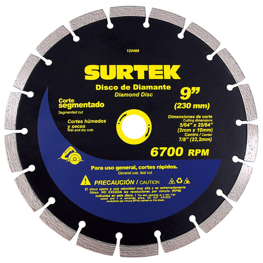 Surtek 123468 Disco de Diamante Corte Segmentado, 9"