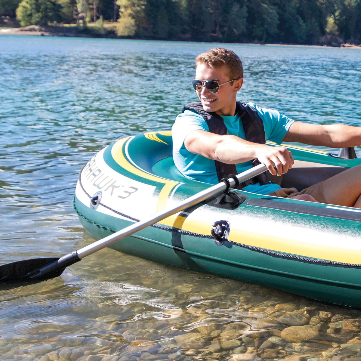 Serie Inflable INTEX Seahawk para Botes: Incluye remos de Lujo y Bomba de Alto Rendimiento, PVC superfuerte, Soportes para caña de Pescar, cerraduras de remos soldadas, asa de Agarre Resistente