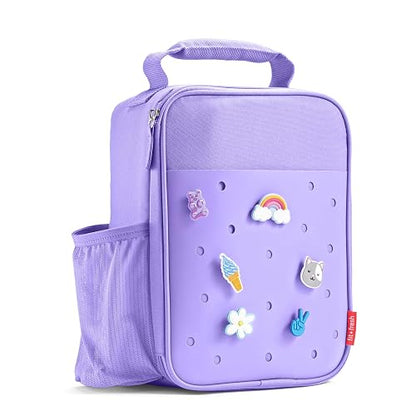 Fiambrera con dije para niños, lonchera con aislamiento térmico para niños y niñas con ranuras para zapatos para personalización, lonchera escolar, color morado