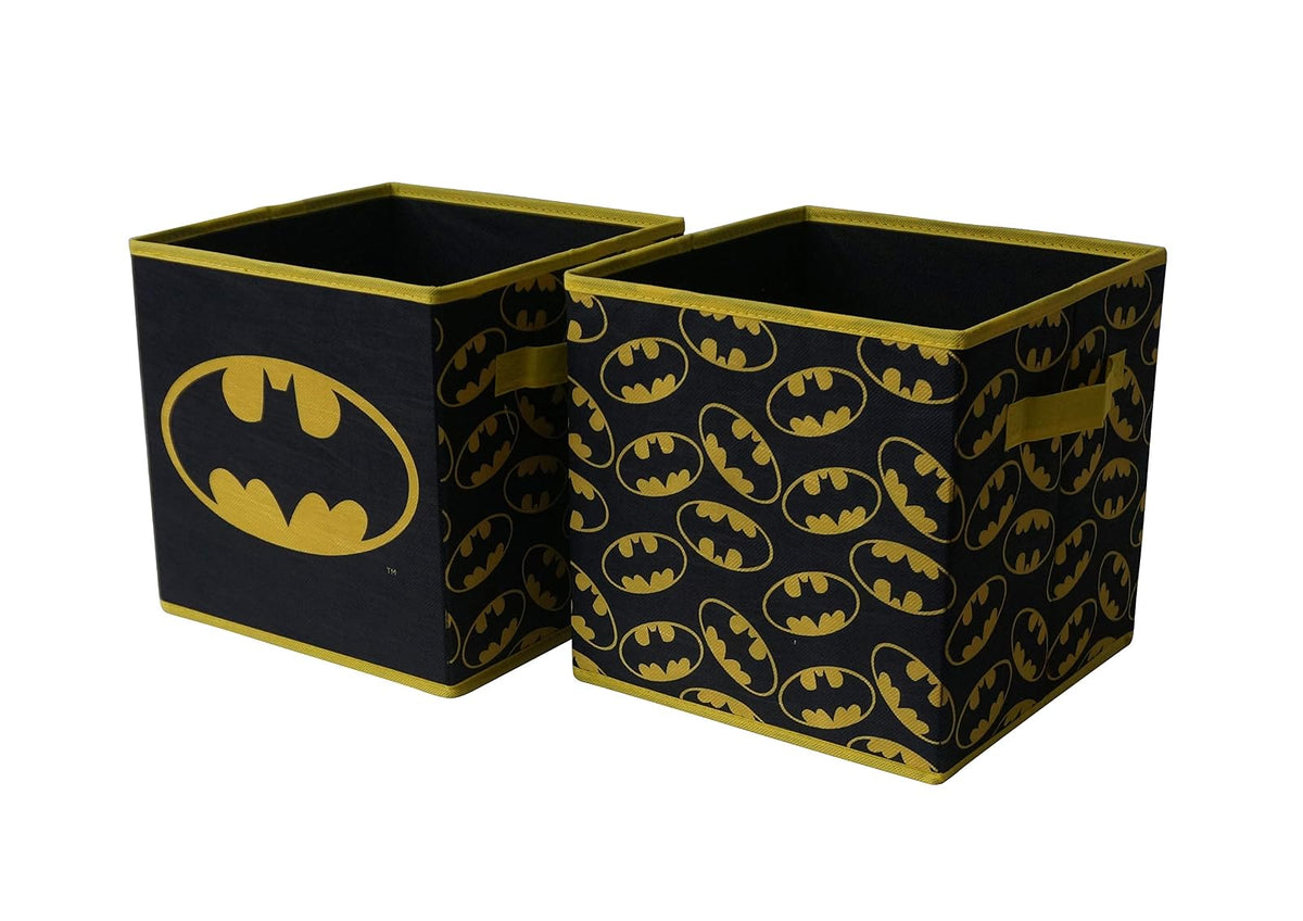 Idea Nuova Batman - Juego de 2 Cubos de Almacenamiento Plegables de Tela para niños, Cajas organizadoras con Logotipo icónico - Almacenamiento de clóset y Juguetes - Contenedores de Cubos de