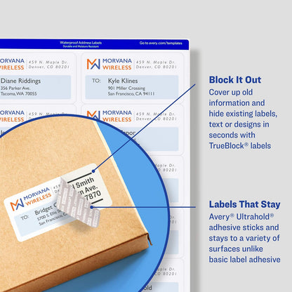 Avery Etiquetas de correo resistentes a la intemperie, tecnología TrueBlock, impresoras láser, 5-1/2 pulgadas x 8-1/2 pulgadas, 1000 etiquetas