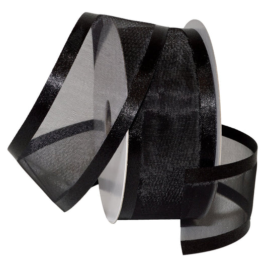 Morex - Cinta de satén con borde transparente, color negro