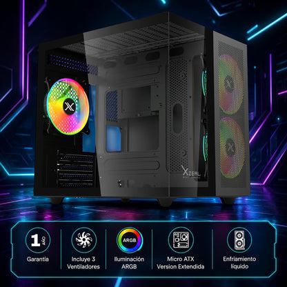 XZEAL Gabinete Gamer Cubo, Ventana Cristal, 2X Vent Frontales, 1x Vent Trasero 120mm, Negro Vidrio Templado Color Claro RGB Dispositivos compatibles ‎Motherboard, CPU