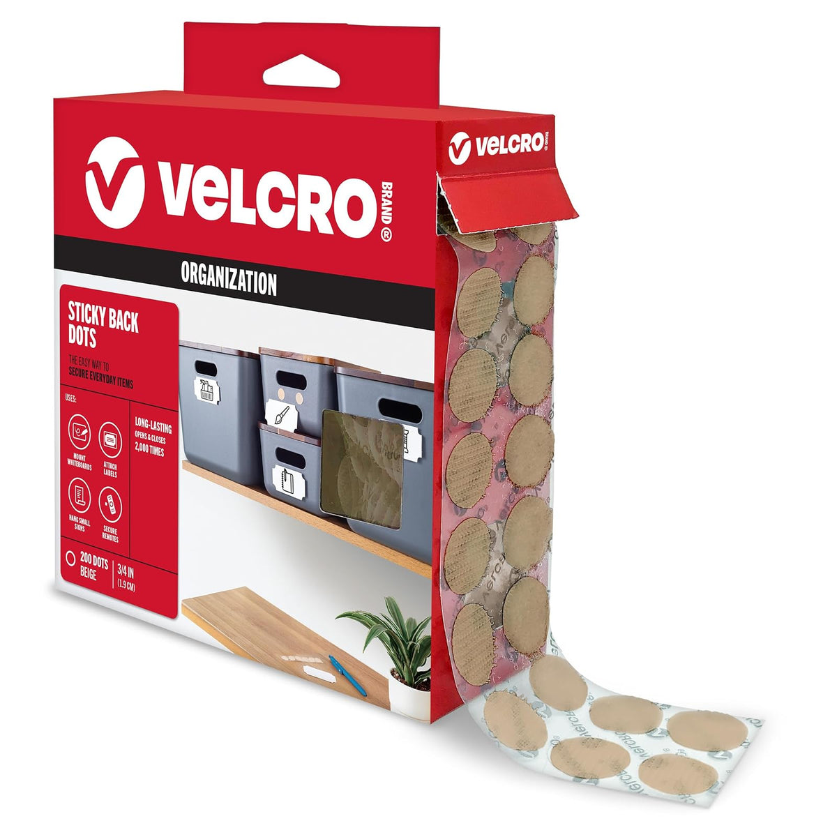 Velcro Brand 90140 Sticky Back - 3/4" Coins, 200 Sets, Beige - Beige - 200Pk - Monedas