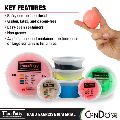 CanDo TheraPutty - Masilla de ejercicio de mano estándar para rehabilitación, ejercicios, terapia de manos, terapia ocupacional, fortalecimiento de manos, mejora las habilidades motoras, alivio del estrés