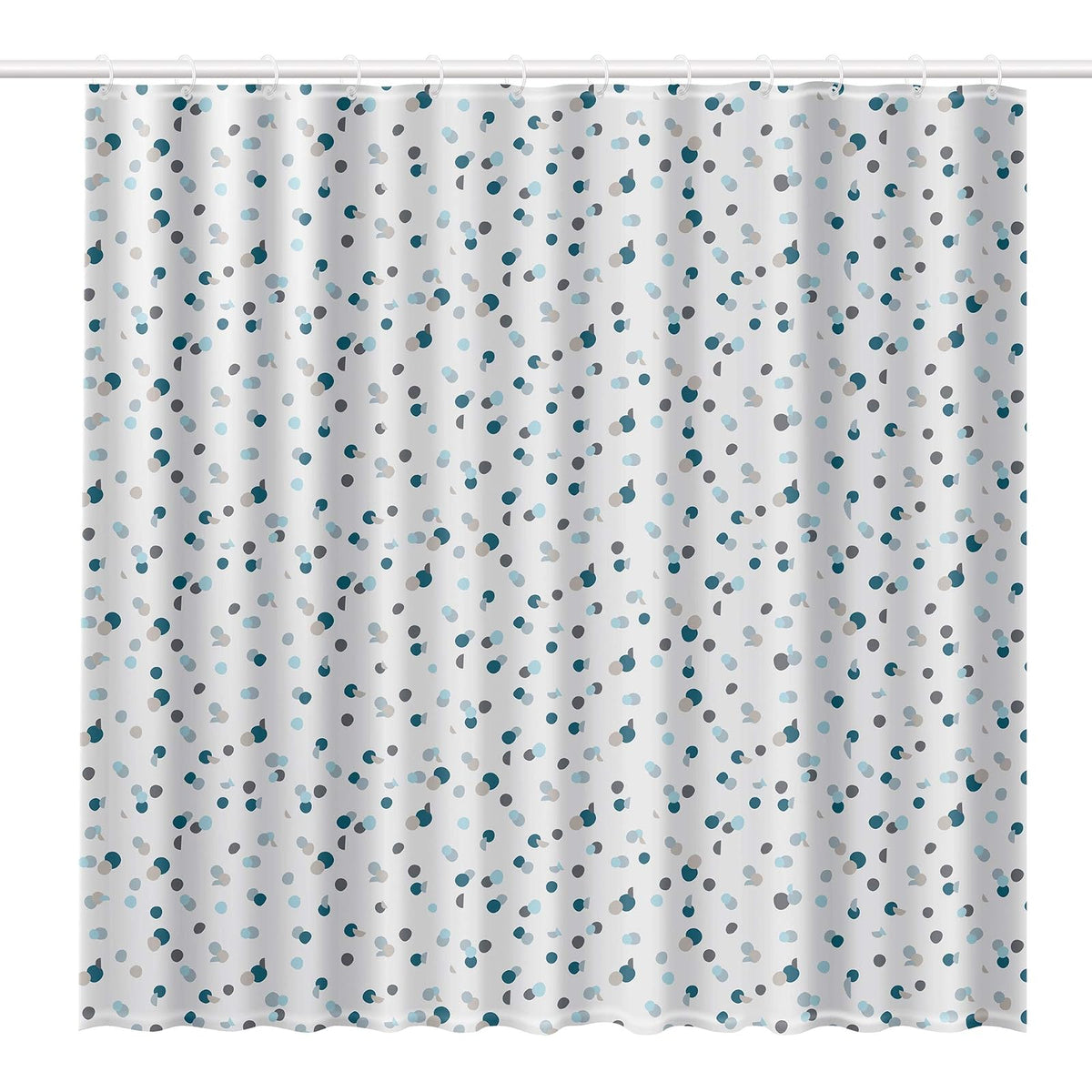 RAYEN | Cortinas de baño | Cortina de Ducha o bañera | Impermeable | Poliéster | Secado rápido | Opaco Anillos de PVC | Incluye 12 Ganchos | 180 x 200 cm | Blanco con Lunares Azules