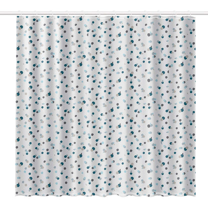 RAYEN | Cortinas de baño | Cortina de Ducha o bañera | Impermeable | Poliéster | Secado rápido | Opaco Anillos de PVC | Incluye 12 Ganchos | 180 x 200 cm | Blanco con Lunares Azules