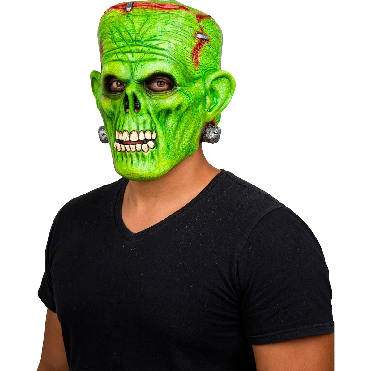 REV Frankenstein Monstruo Verde Máscara Latex | Máscara de Terror con Tornillos, Cicatrices y Dientes | Accesorio Cosplay Adulto Talla M Color Verde