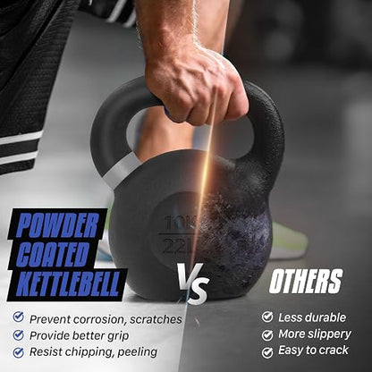 Yes4All Pesas Rusas para Ejercicio de Hierro Fundido con Revestimiento en Polvo, 4-32 kg o 9-71 lb Pesa Rusa, 4 6 8 10 12 14 16 20 24 32 Kgs Kettlebell en casa y Entrenamiento de Fuerza