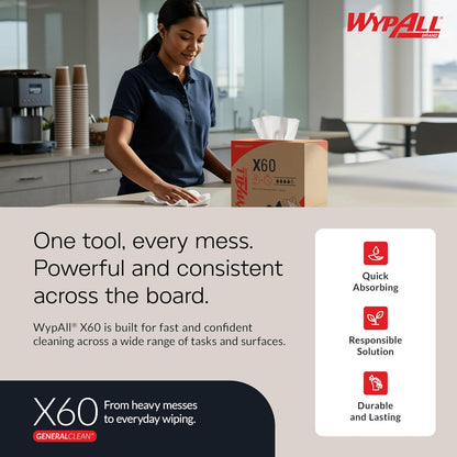 Wypall 34965 X60 Cloths, Jumbo Roll, 12 1/2 x 13 2/5, Blue, 1100/Roll