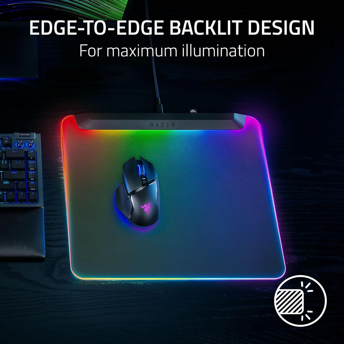 Razer Firefly V2 Pro - Alfombrilla de Mouse RGB Totalmente iluminada para Juegos: diseño retroiluminado, iluminación Croma de 15 Zonas, Puerto USB 2.0, Cable USB Tipo C Desmontable, Superficie