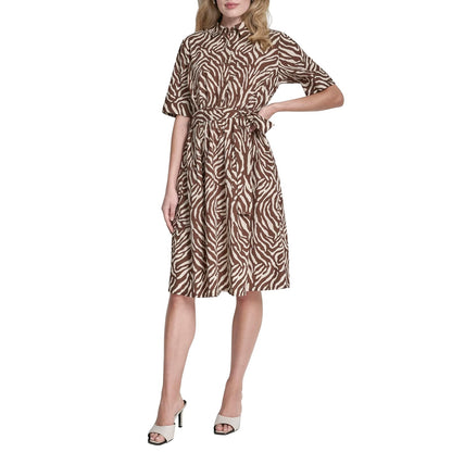 DKNY Vestido Camisero de Popelina de Algodón Manga 3/4 - 12 - Fondue - Whitecap