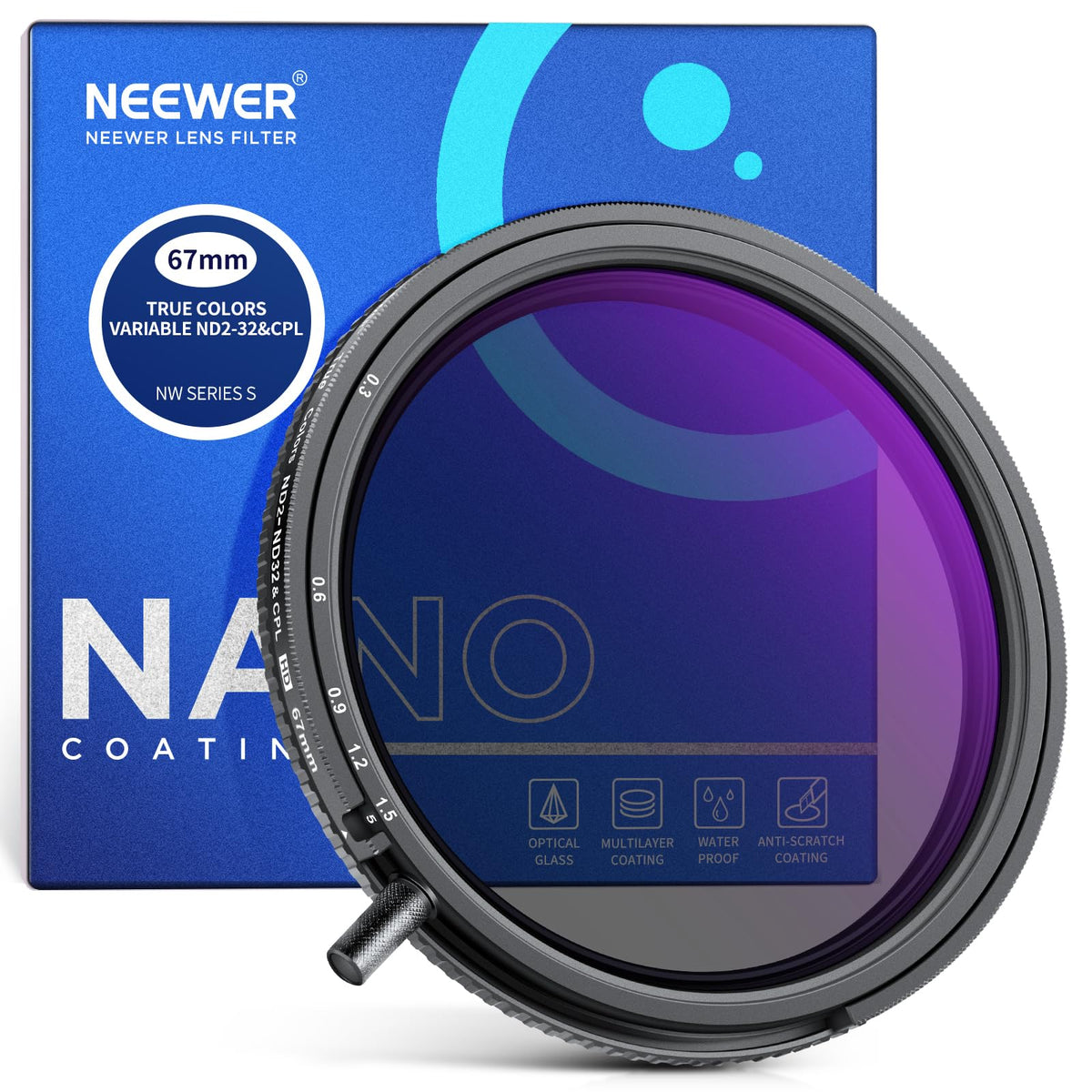 NEEWER 67mm True Colors Filtro ND Variable ND2-ND32 y CPL, 2 en 1 Ajustable Filtro Polarizador Circular y de Densidad Neutra, Marco de Aluminio/Vidrio Óptico HD con Revestimiento Múltiple Accesorios
