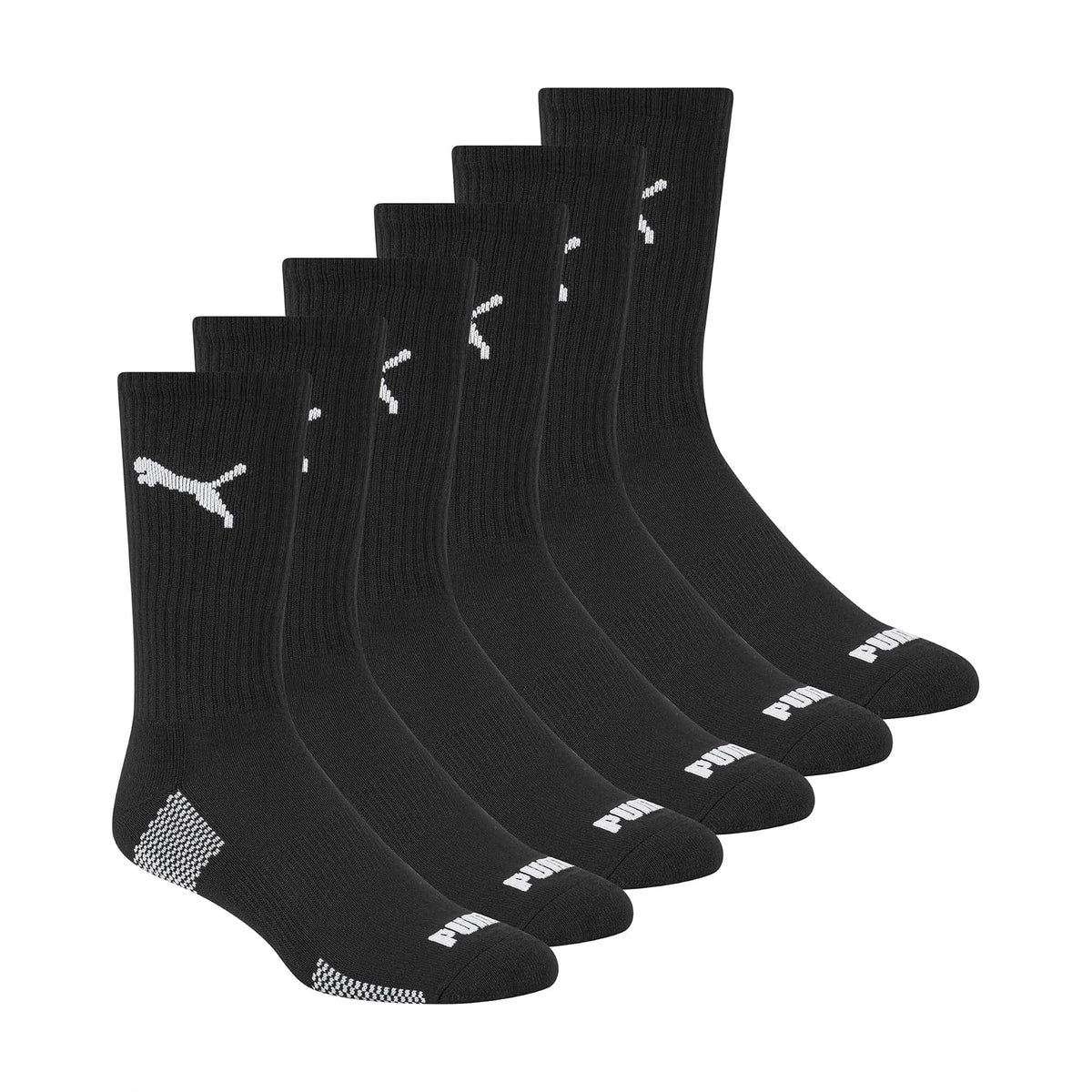 PUMA Calcetines Crew para Hombre (Paquete de 6) - 10-13 - Negro - Blanco