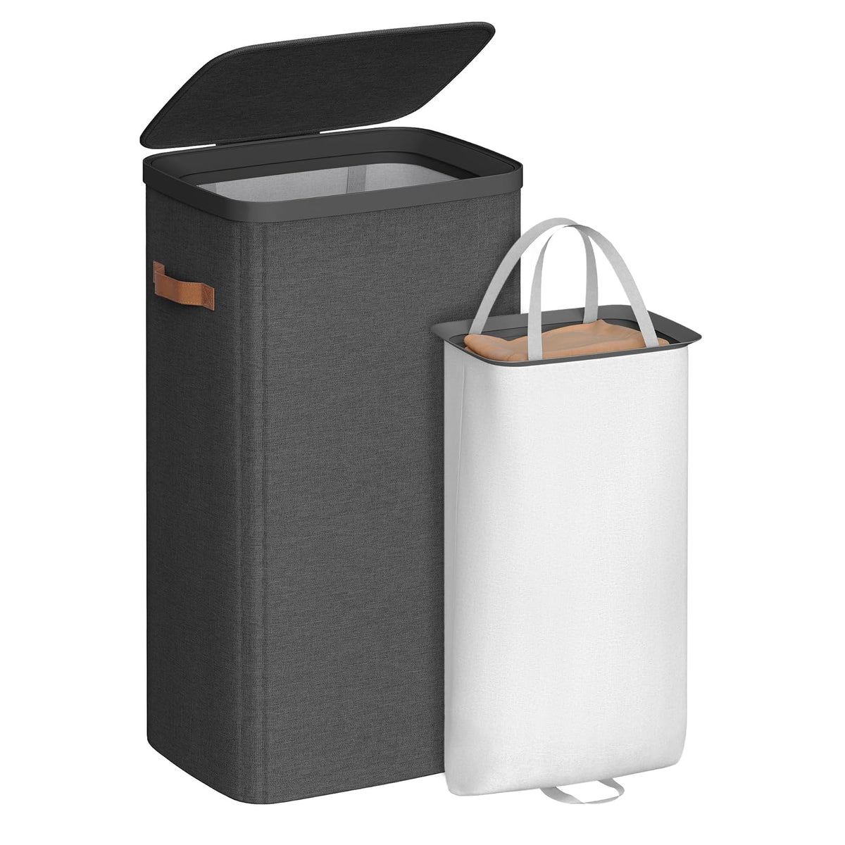 SONGMICS Cesto para la Ropa Sucia de 100 L, Bolsa de Basura, Bolsa Extraíble, Fácil Montaje, con Asas, 42 x 32 x 75 cm Negro Tinta MLCB811BH01