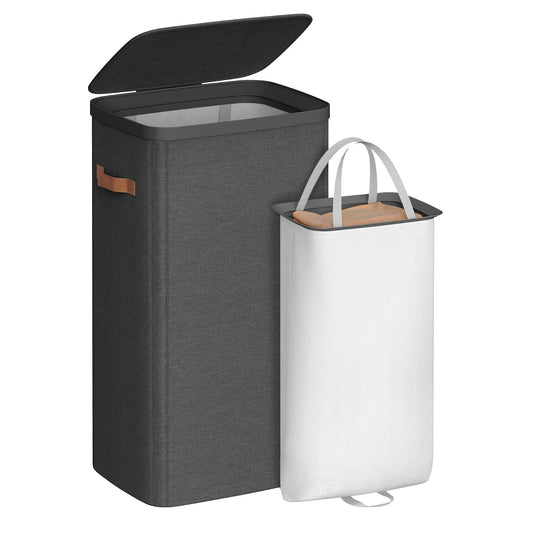 SONGMICS Cesto para la Ropa Sucia de 100 L, Bolsa de Basura, Bolsa Extraíble, Fácil Montaje, con Asas, 42 x 32 x 75 cm Negro Tinta MLCB811BH01