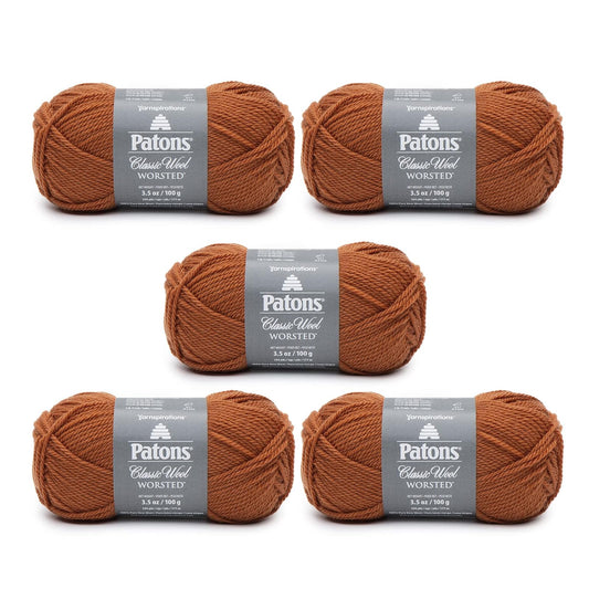 Patons - Hilo clásico de lana de calabaza - Paquete de 5 unidades de 3.5 oz/100 g, lana - 4 medianos - 210 yardas - Tejer/ganchillo