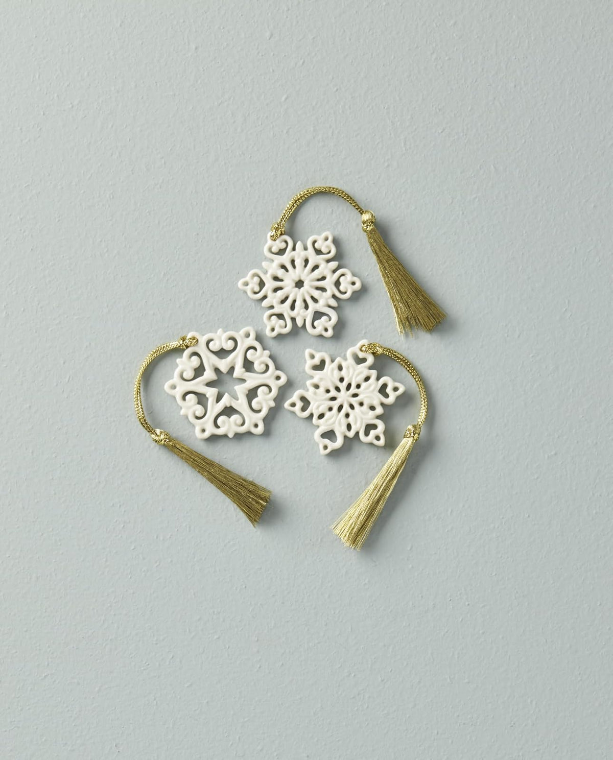 Lenox Set 3 Mini Adornos Copo de Nieve Porcelana Marfil Detalles Calados 5 cm Navideños