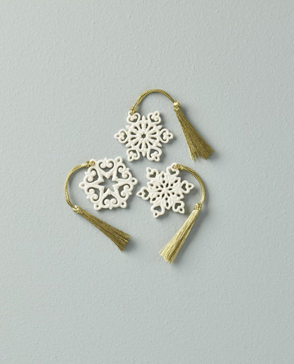 Lenox Set 3 Mini Adornos Copo de Nieve Porcelana Marfil Detalles Calados 5 cm Navideños
