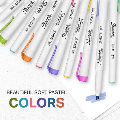 Sharpie S-Note Duo - Marcadores creativos de doble punta, marcatextos y marcador artístico, colores surtidos, puntas finas y de cincel, incluye caballete de pie, 16 piezas.