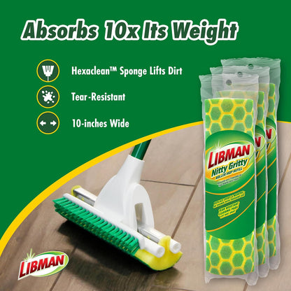 Libman Nitty Gritty - Recambios para mopa Rodillo, Verde, Amarillo, Paquete de 3