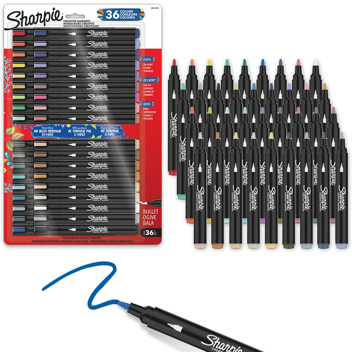 Sharpie Creative Marker Punta Fina, Pintura Acrílica Surtida, 24 Piezas - Punta bala de 36 unidades
