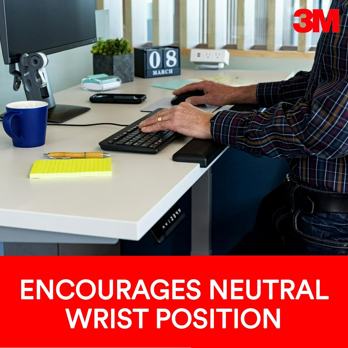 3M Reposamuñecas de gel para escritorios de pie, se adapta a diferentes posiciones de trabajo, color negro (WR200B)