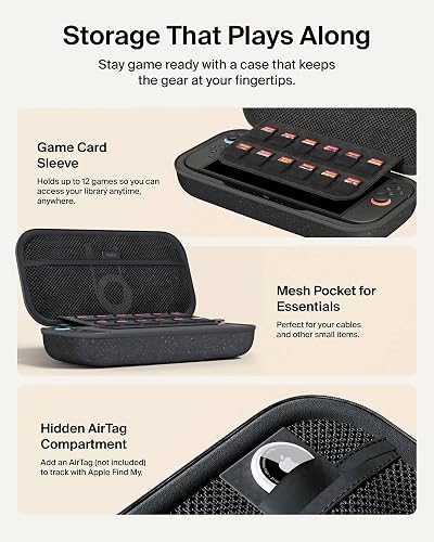 Belkin Nintendo Switch 2 Funda con Cargador de Banco de energía Integrado de 10.000 mAh, Funda Protectora portátil con Bolsillos para AirTag, Cartuchos de Juego para Viajes, Color carbón