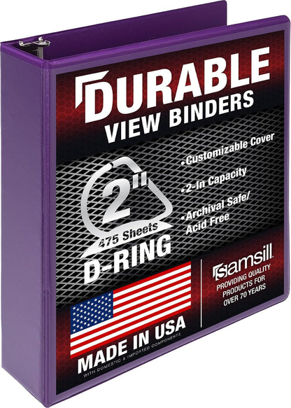 Samsill - Carpeta de 3 anillas duradera de 2 pulgadas, fabricada en Estados Unidos, carpeta de anillos en D, tablero de aglomerado FSC 100% reciclado, morado