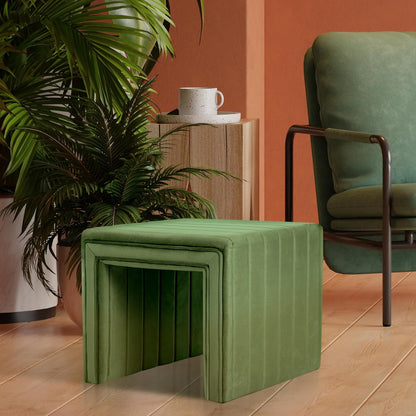 HomePop - otomana de Terciopelo con mechones de Canal Moderno, decoración del hogar, otomana para Sala de Estar y recámara, Color Verde