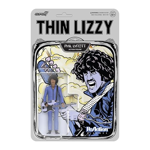Super7 - Figura de reacción Delgada Lizzy Phil Lynott (Jailbreak) - Figura de acción Delgada Lizzy de 9,53 cm con Accesorio, colección de Rock clásico y Juguetes Retro