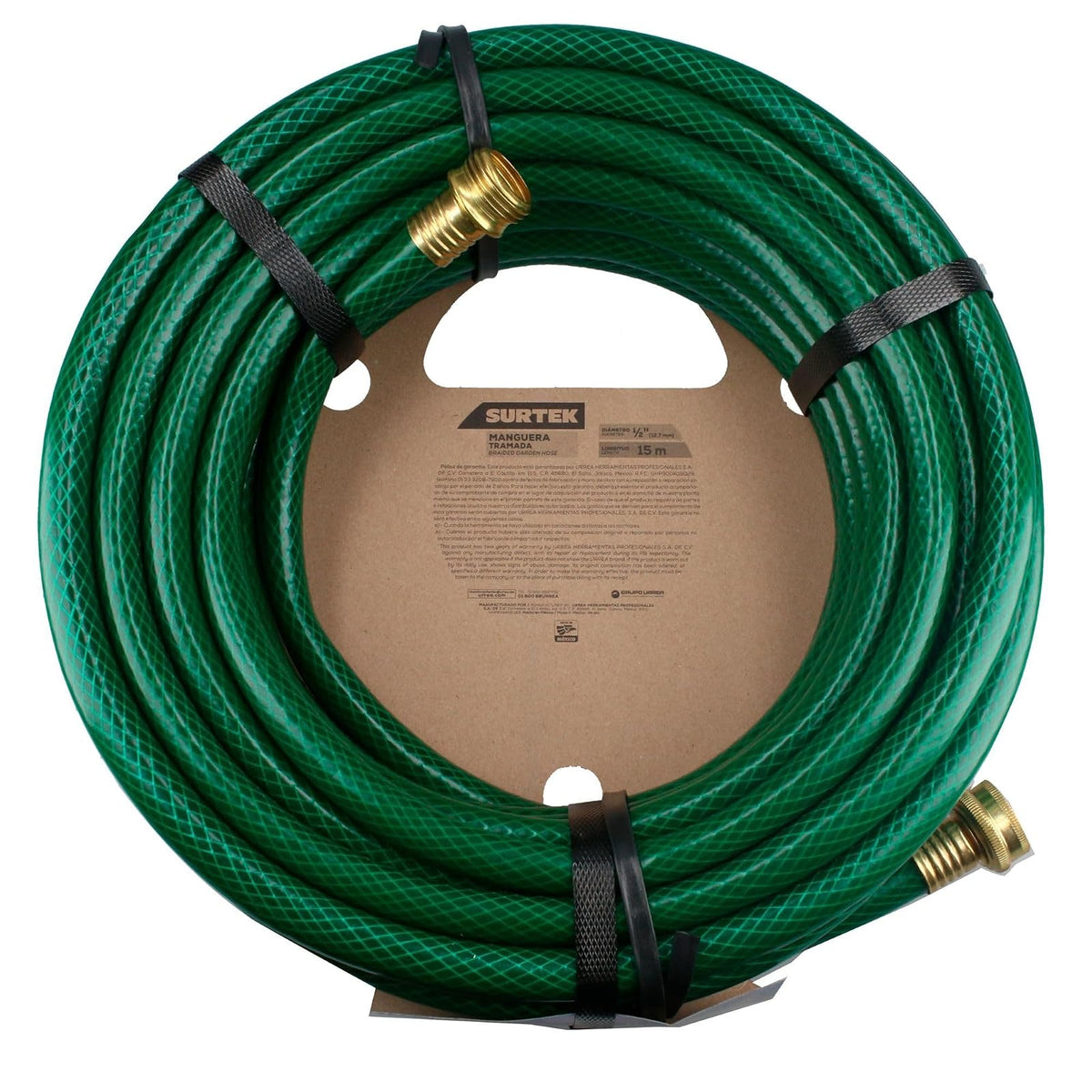 Surtek M12T15 Manguera para jardín tramada con conector metálico 1/2", 15 m