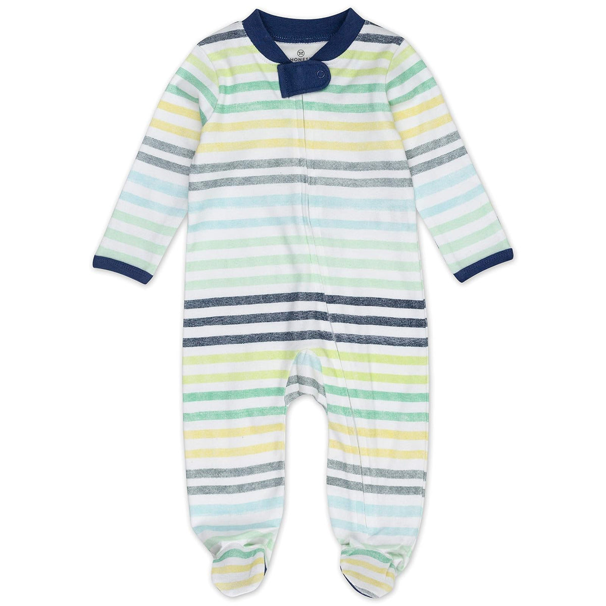 HonestBaby Organic Cotton Footed Sleep & Play Pajamas Mamelucos para bebs y Nios pequeosBebé-Niños - 3-6 Meses - Rainbow Stripe Blues