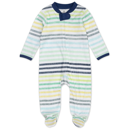HonestBaby Organic Cotton Footed Sleep & Play Pajamas Mamelucos para bebs y Nios pequeosBebé-Niños - 3-6 Meses - Rainbow Stripe Blues