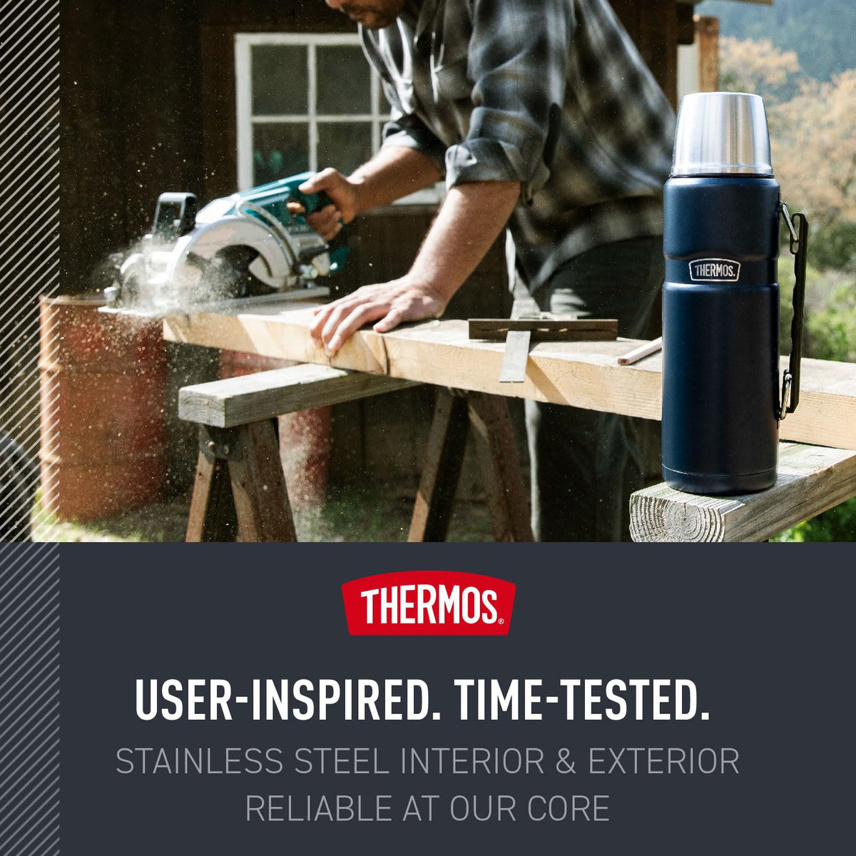 THERMOS Stainless King - Botella de bebidas aislada al aspiradora, 66 onzas, color azul medianoche