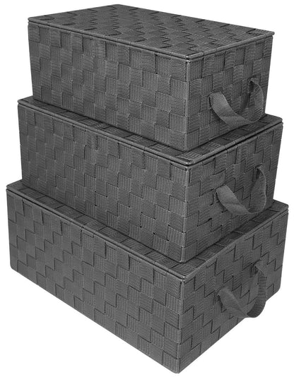 Sorbus Set of 3 Storage Baskets for Organizing with Lid, Mesh Hand-Woven Design, Linen Closet Organizers and Storage, Organizer Storage Baskets for Shelves, Variety Pack Organizers and Storage (Gray)
