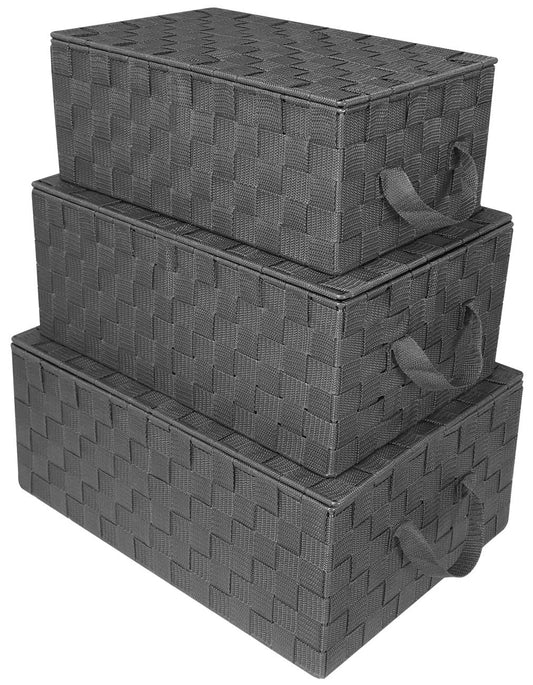Sorbus Set of 3 Storage Baskets for Organizing with Lid, Mesh Hand-Woven Design, Linen Closet Organizers and Storage, Organizer Storage Baskets for Shelves, Variety Pack Organizers and Storage (Gray)