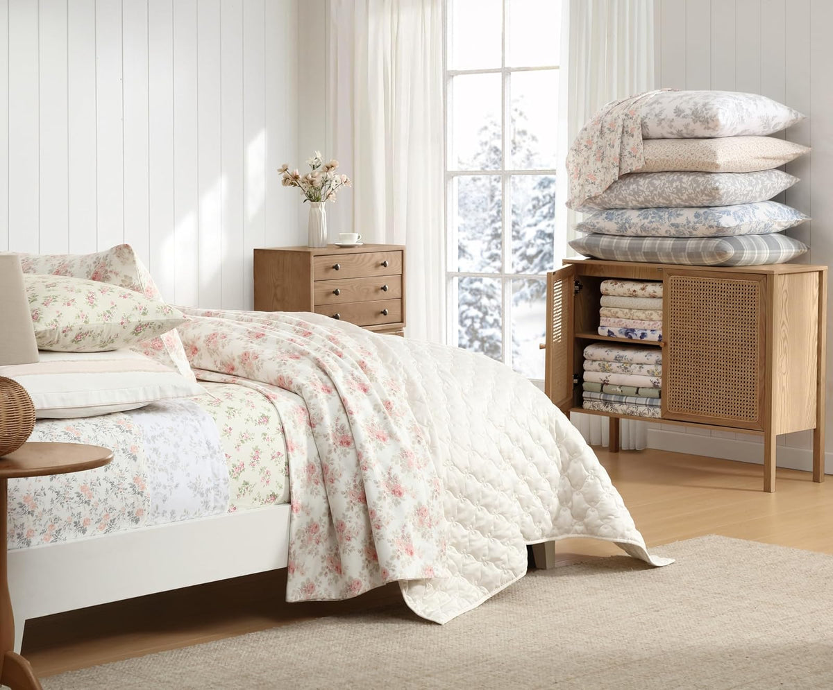 Laura Ashley Home - Juego de sábanas de Franela de algodón, Cepillado para Mayor suavidad y Comodidad (Evie Rosa, 3 Piezas, Individual)
