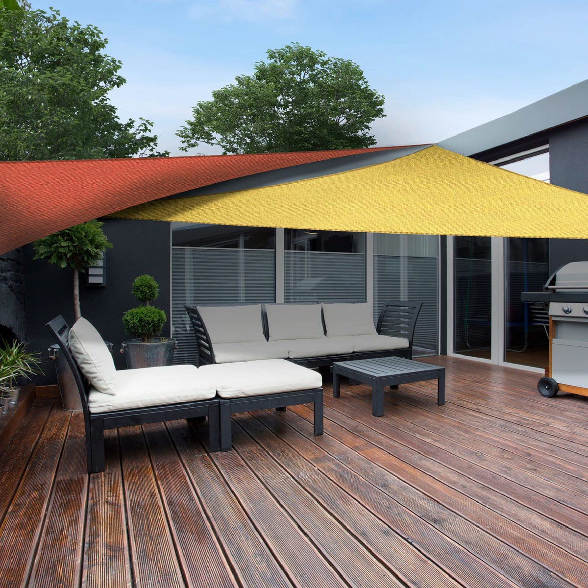 AsterOutdoor - Toldo vela triangular de 4.9 x 4.9 x 4.9 m con bloqueo UV, para patio, patio trasero, césped, jardín, actividades al aire libre, color arena
