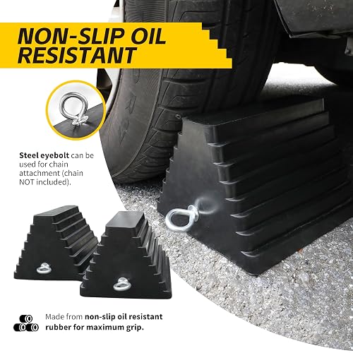 MaxxHaul 80681 2 Pack Solid Rubber Heavy Duty Wheel Chock with Eyebolt 2 Pack